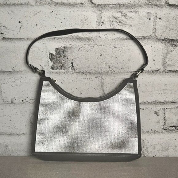 Steve Madden Handbags - Steve Madden NYC Diamond Bling & Chain Black Faux Leather Purse
